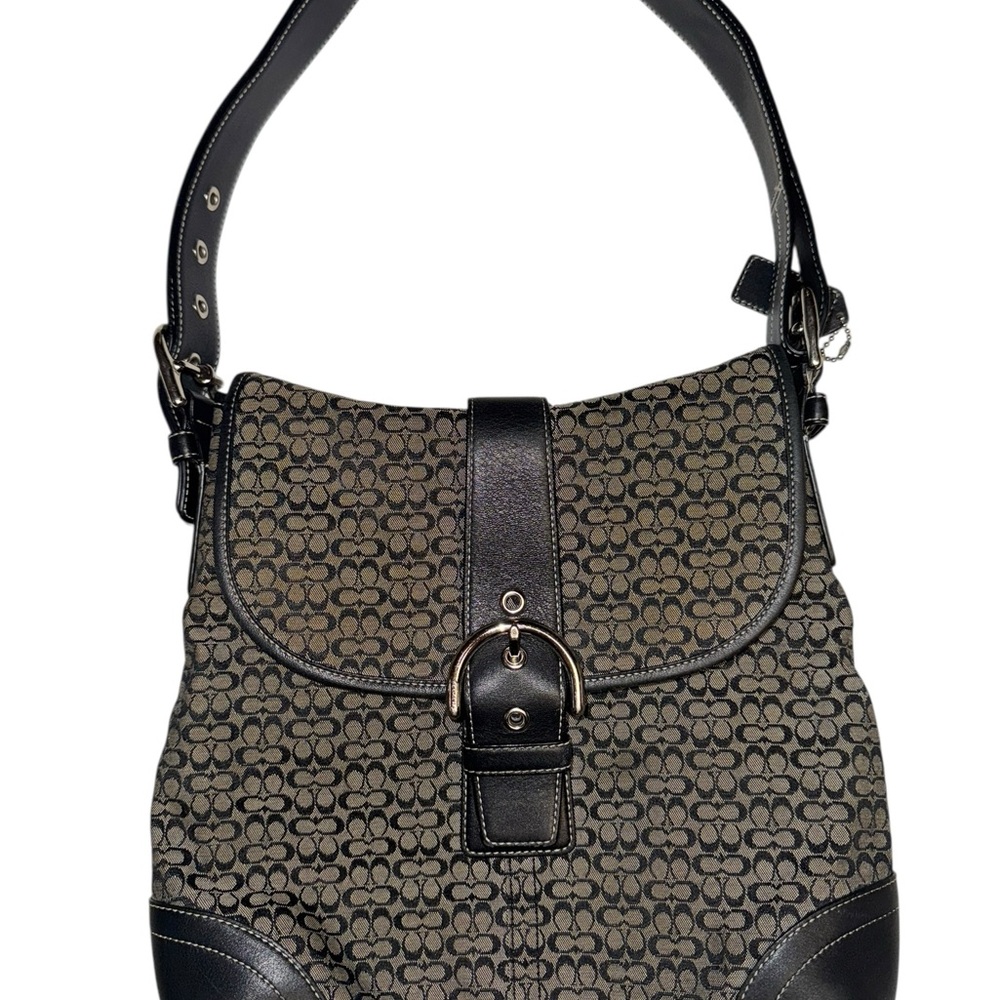 Coach Black and Brown Signature Canvas Shoulder Bag